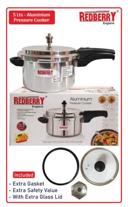 Redberry 5 liter Pressure Cooker with extra lid