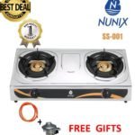 Nunix 2 Burner Gas Cooker + Free 13KG Regulator, Gas Pipe