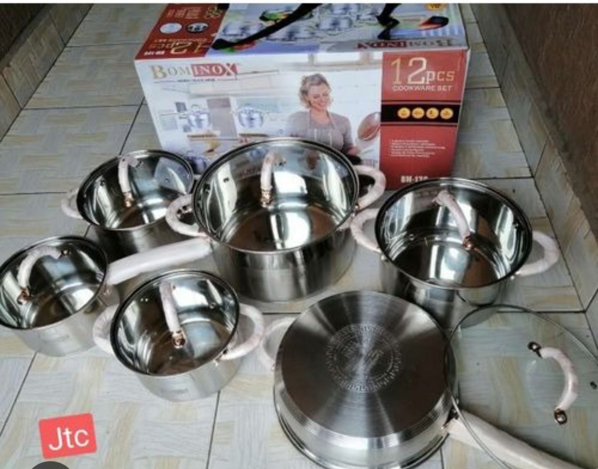 Bominox 12pc Stainless Steel Cookware Set Generic 12pcs Stainless Steel Heavy Nonstick Cookware Set - BOMINOX - Image 1