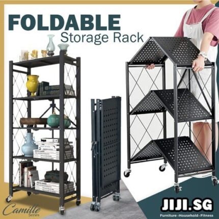 Foldable Kitchen Metalic storage Rack with wheels