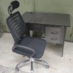 0.9m Wooden Grey Office Desk and Black Chair