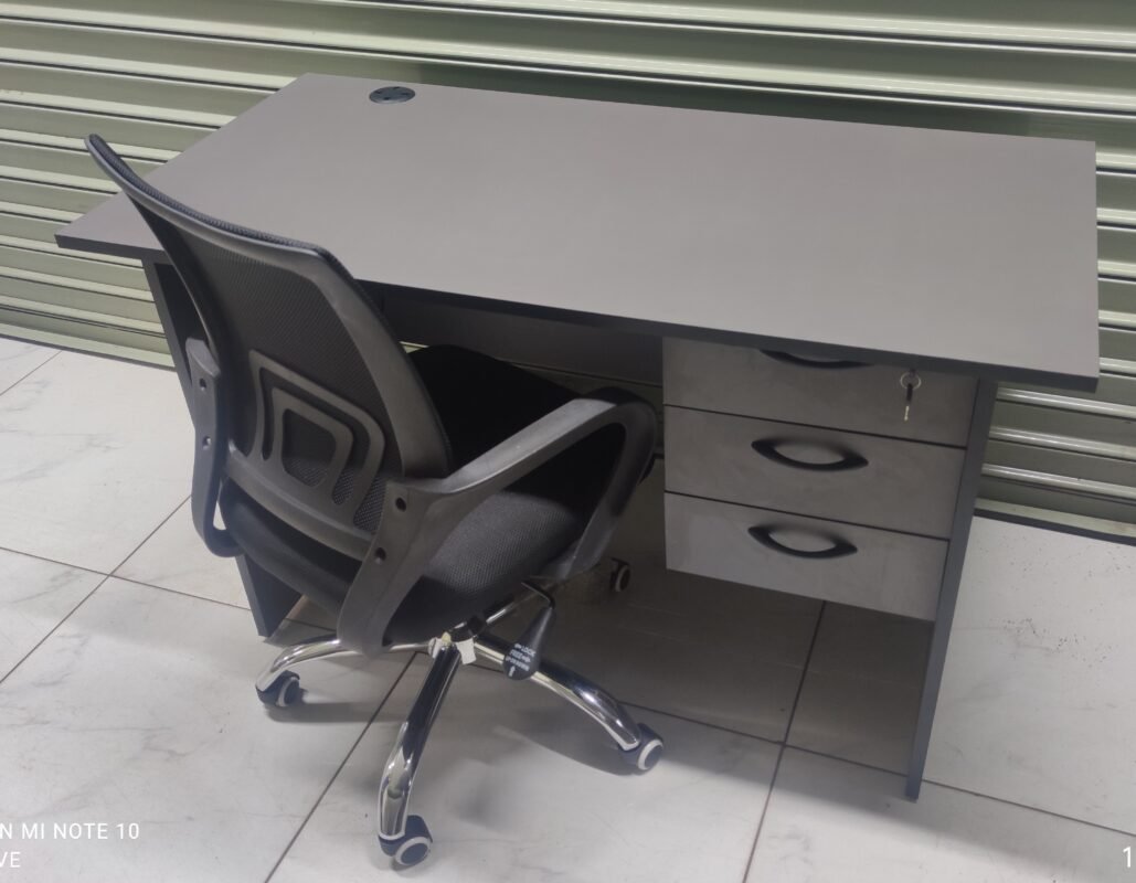 0.9m Grey Wooden Office Desk and Office Chair