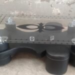 Glass living room tables with 4 puff stools