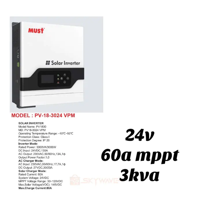 MUST 24V 3KVA POWER INVETER 60A MPPT CONTROLER - Image 1