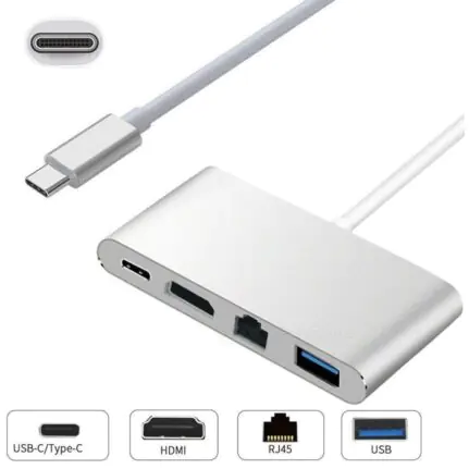 USB C to HDMI 4K+Gigabit Ethernet (RJ45 Port)+USB 3.0 USB 3.1 Type C Adapter