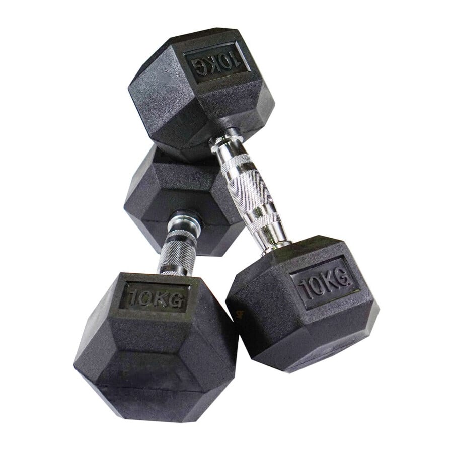 Black Rubber Hexagonal Dumbbells