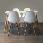 white Nordic MDF dining table 4 eames chairs
