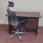0.9m Dark Walnut Office Desk and Headrest Chair