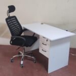 white study desk with  headrest  chair
