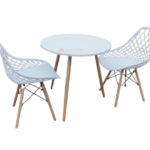 Round MDF table with 2 eames chair