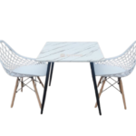 Marble effect dinning with 2 Eames chairs