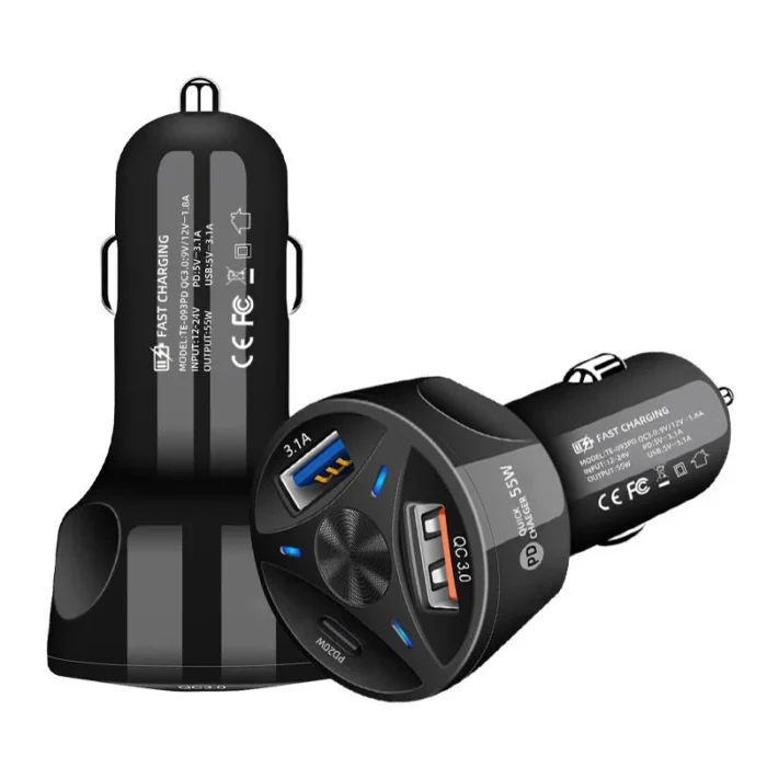 USB Car Charger Adapter + Type C