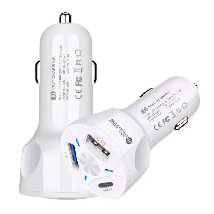 USB Car Charger Adapter + Type C