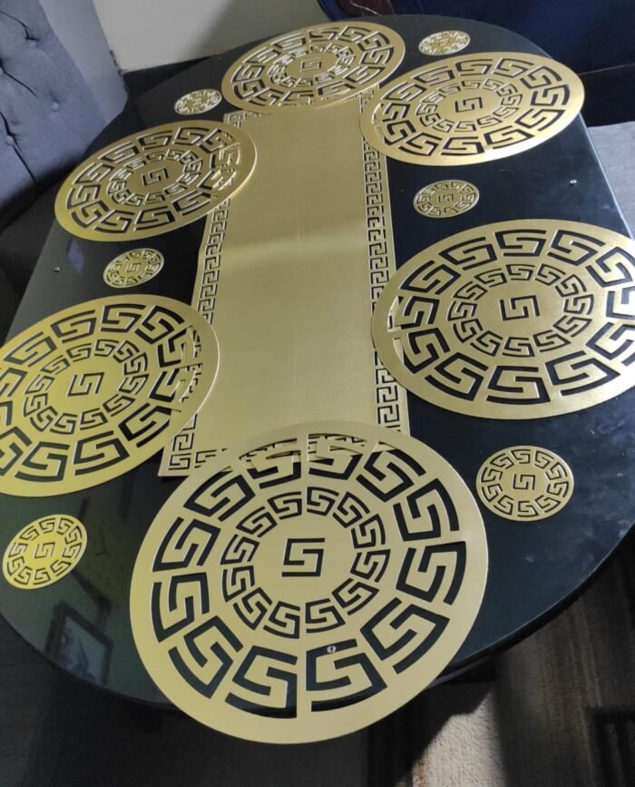 Gold Luxury PVC Table Runner with Placemats and Glass Coasters