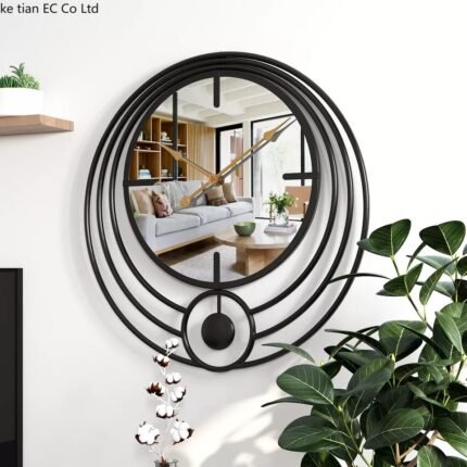 Tree circular mirror wall clock.
