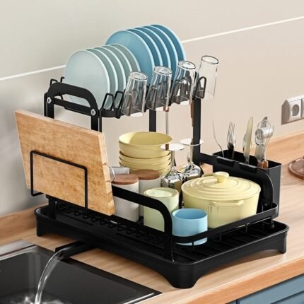 2-Tier Dish Drying Rack with Drip Tray