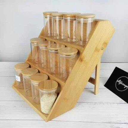 3-Tier Bamboo Spice Rack with 12 Airtight Glass Jars
