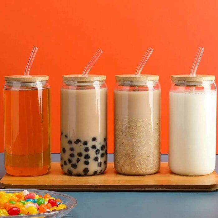 Bubble Glass Cup with Straw