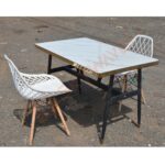 Nordic Marble Effect Dining Table with Eames Chairs