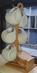 Ceramic Cups with Wooden Bamboo Stand