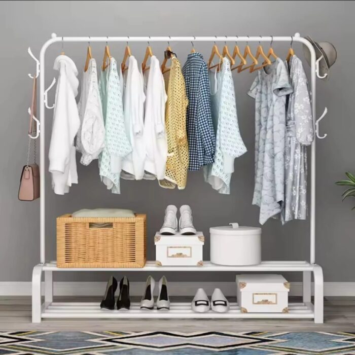 Cloth Rack With Double Lower Storage Shelf