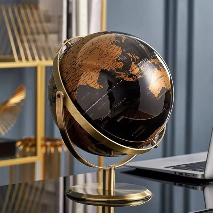 Desktop Figurines Rotating Retro Gold Black World Globe