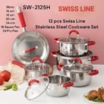 12-Piece Swiss Line Stainless Steel Cookware Set with Glass Lid SW-2125H