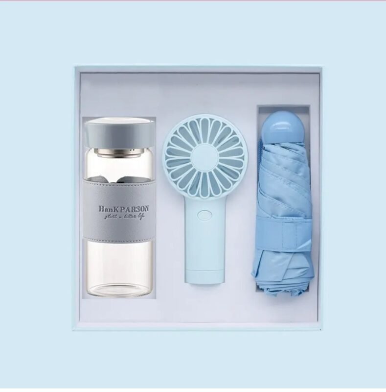 Fan umbrella and glass bottle