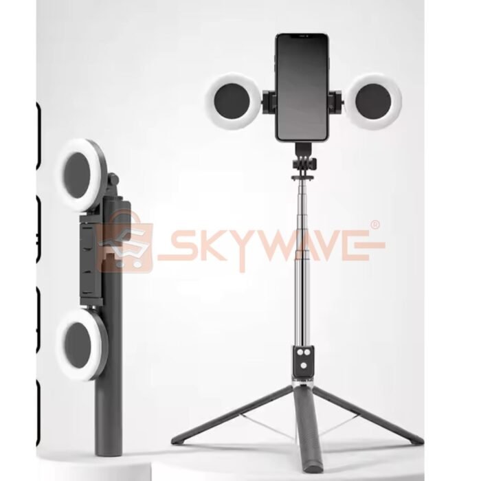 Selfie Stick + Tripod Stand with 2 Ring Lights