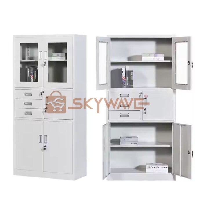 Metallic Storage Filing Cabinet White H185W90D40cm