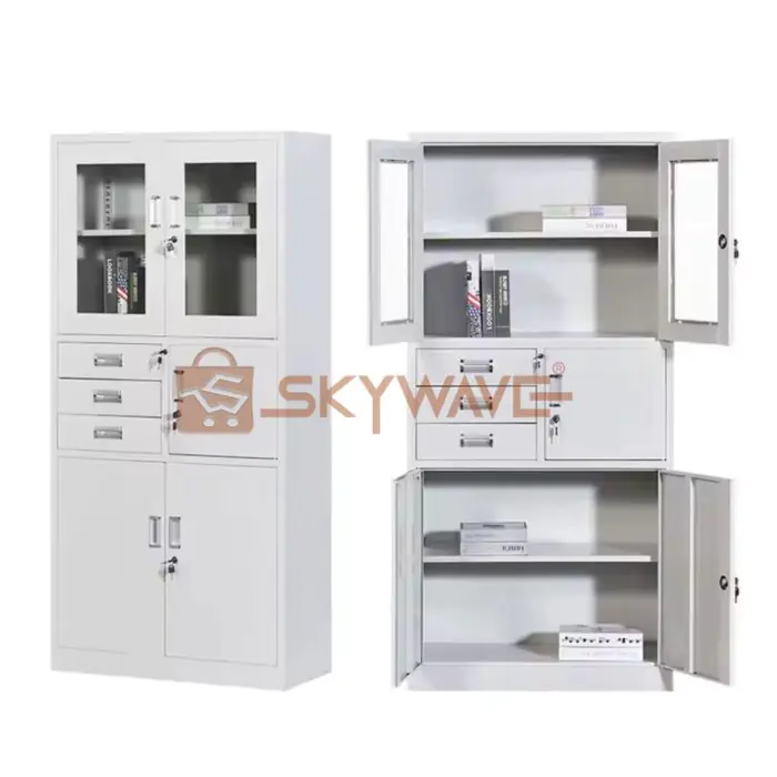 Metallic Storage Filing Cabinet White H185W90D40cm