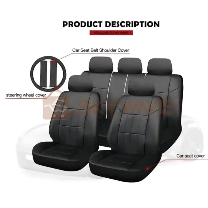 Universal Fit Car Seat Cover with Steering Wheel Cover and Seat Belt Pad Full Set