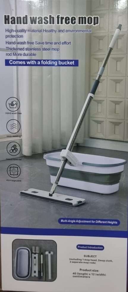Self-Wringing Hand Wash-Free Flat Mop with Foldable Bucket