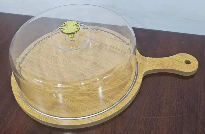 30cm Bamboo Tray with Handle + Acrylic Dome Cover