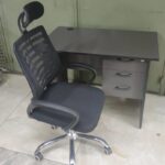 1.2m Wooden Office Desk and Black Office Chair with Headrest