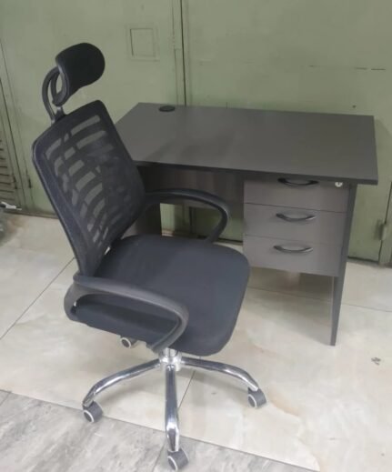 1.2m Wooden Office Desk and Black Office Chair with Headrest