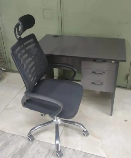1.2m Wooden Office Desk and Black Office Chair with Headrest