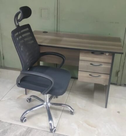 1m American Walnut Office Desk and Office Chair with Headrest