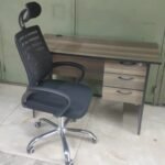 1.2m American Walnut Office Desk and Office Chair with Headrest