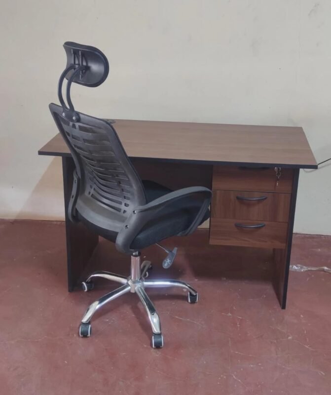 1m Dark Walnut Office Desk with Headrest Chair