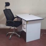 1.2m White Office Desk and Chair with Headrest