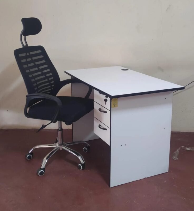 1.2m White Office Desk and Chair with Headrest