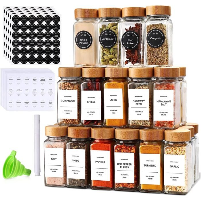 29pcs SET GLASS STORAGE SPICE JARS WITH BAMBOO LID