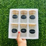 6-pack round Glass Jars with Bamboo Lid and Spoon