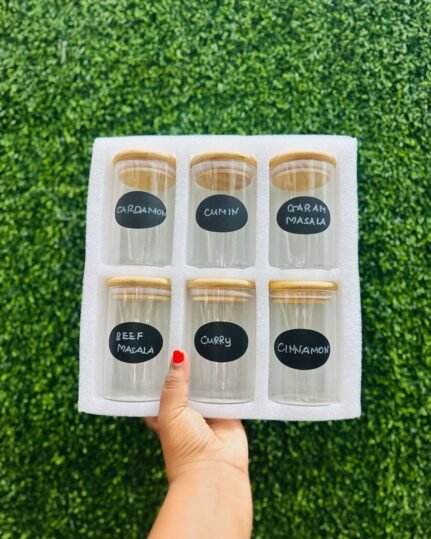 6-pack round Glass Jars with Bamboo Lid and Spoon