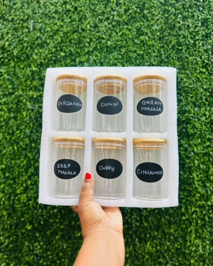 6-pack round Glass Jars with Bamboo Lid and Spoon
