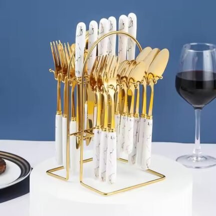 24pcs Heavy Marble Gold Cutlery Sets