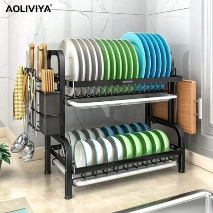 2-Tier Dish Rack with Cutlery Holder & Chop Board Holder