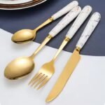 24pcs Heavy Marble Gold Cutlery Sets