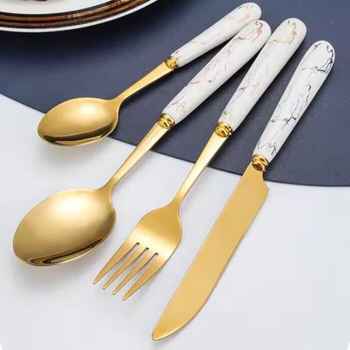 24pcs Heavy Marble Gold Cutlery Sets